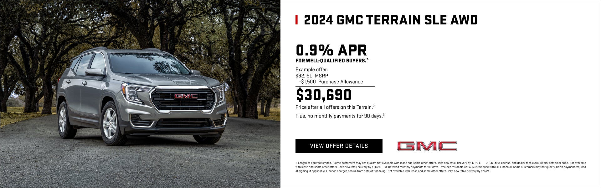 0.9% APR for well-qualified buyers.1

Example offer:
$32,190 MSRP
$1,500 Purchase Allowance
$30,6...